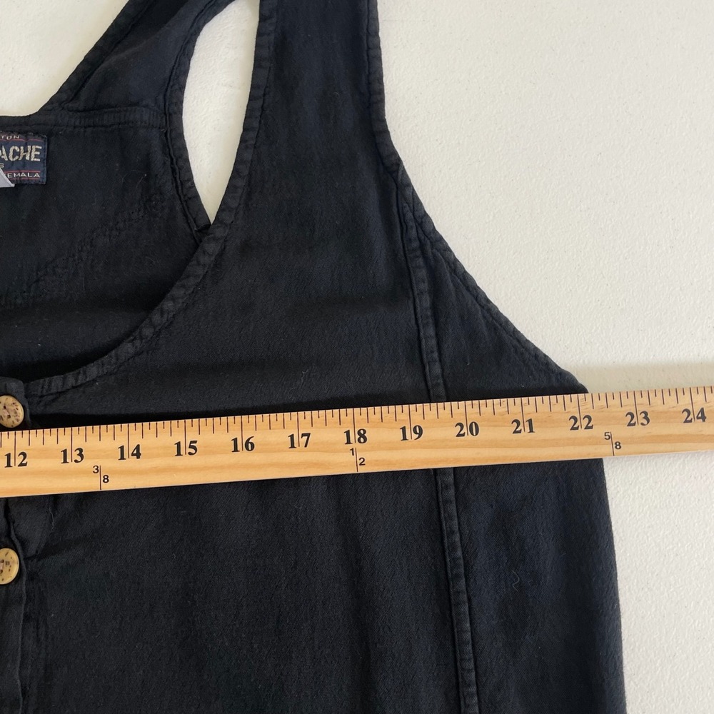 Vintage El Huarache Button Front Maxi Dress Womens L Black Cotton Boho Pockets - Picture 9 of 10